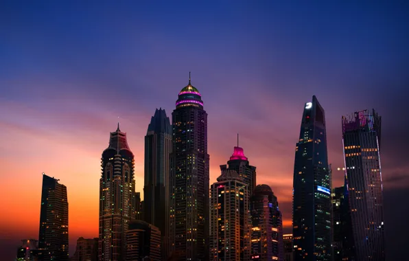 Закат, Город, Дом, Здания, City, House, Дубай, Sky