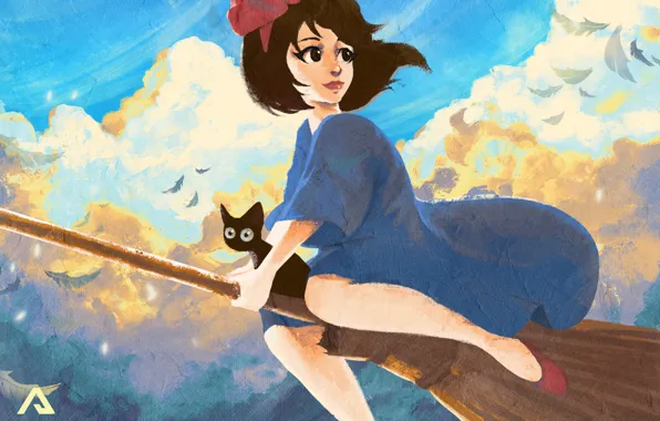 Кошка, девушка, арт, Kiki, Jiji, Kikis Delivery Service