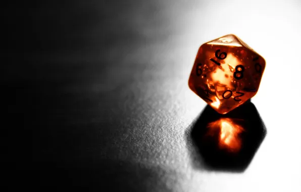 Orange, shadows, 1d20, Dungeons and Dragons dice