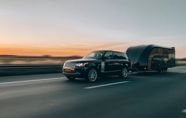 Land Rover, Range Rover, Lights, Street, Trailer, Driving, Sun Goes Down