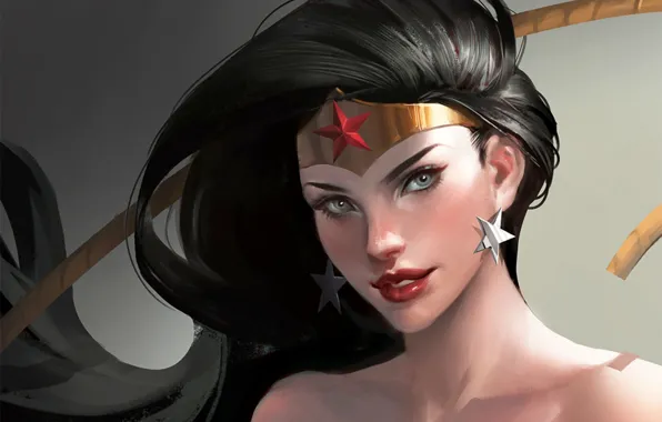 Картинка брюнетка, Wonder Woman, art, hair, DC Comics, Face, Диана, Diana