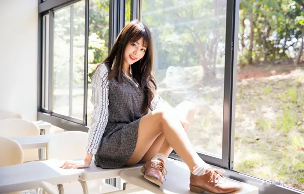 Картинка девушка, окно, азиатка