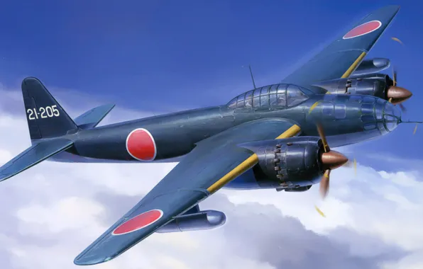 Картинка war, art, painting, aviation, ww2, night fighter, japanese fighter, Kugisho P1Y1 GINGA (Frances) Type 11