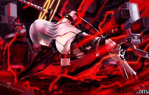 Девушка, оружие, киборг, Nier Automata