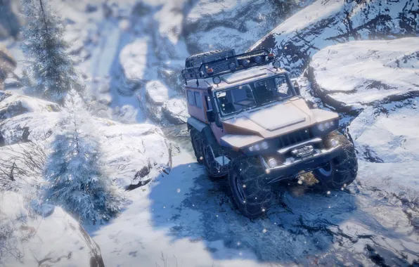 HDR, Winter, Snow, Game, Rocks, Trees, Cold, Scout