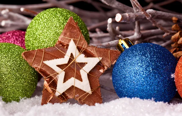 Шарики, шары, игрушки, звезда, Новый Год, зеленые, Рождество, декорации