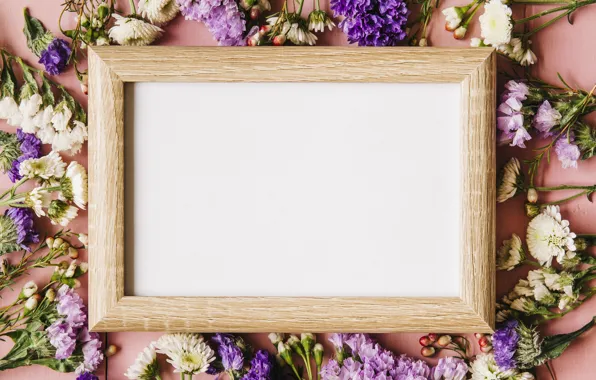 Картинка цветы, фон, весна, рамка, доска, pink, flowers, background