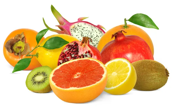 Картинка лимон, киви, фрукты, грейпфрут, гранат, айва, питахайя