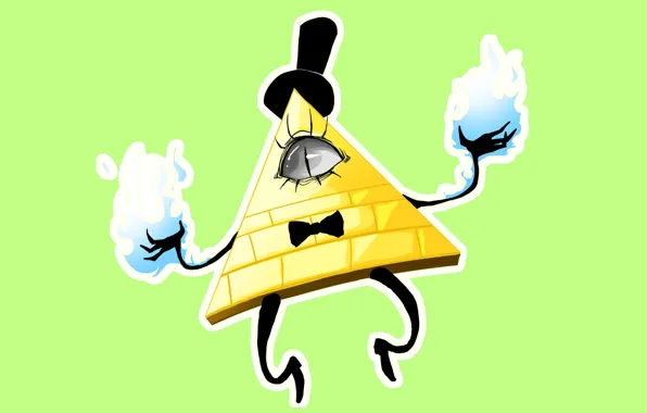 Картинка глаз, огонь, шляпа, арт, бантик, треугольник, Gravity Falls, Bill Cipher