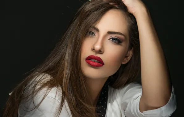 Взгляд, девушка, поза, модель, макияж, брюнетка, губы, Manthos Tsakiridis