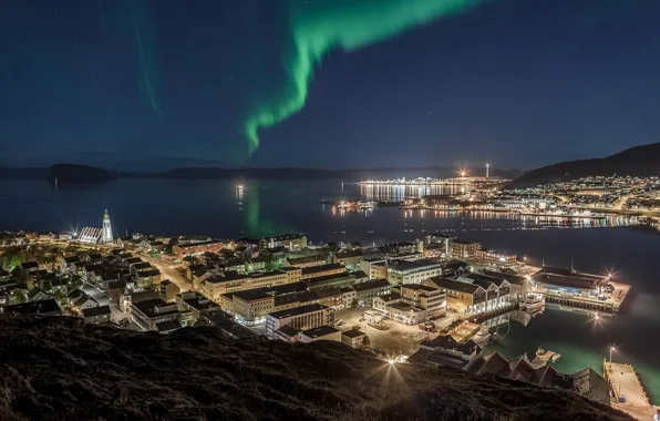Огни, северное сияние, Норвегия, полярное сияние, Hammerfest