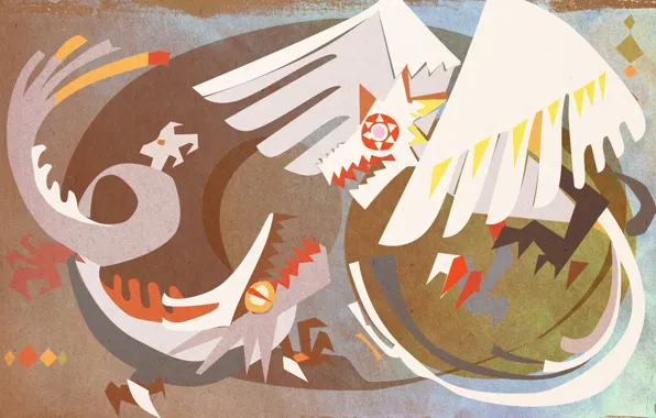 Картинка птица, дракон, рисунок, kemono no souja erin