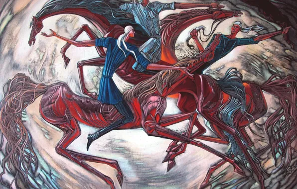 Картинка лошади, три парня, Айбек Бегалин, Кокпар, 2004г.