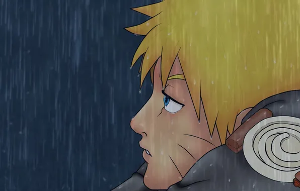 Картинка грусть, дождь, Аниме, Наруто, Naruto, art, Uzumaki Naruto, Узумаки Наруто