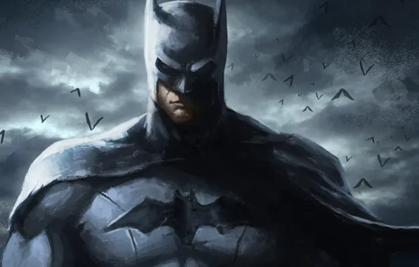 Небо, рисунок, арт, герой, Batman, hero, picture.