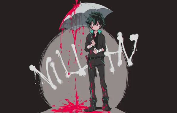 Взгляд, кровь, зонт, парень, Boku no Hero Academia, Мидория Изуку, Моя геройская акадеимя, Midoriya Izuku