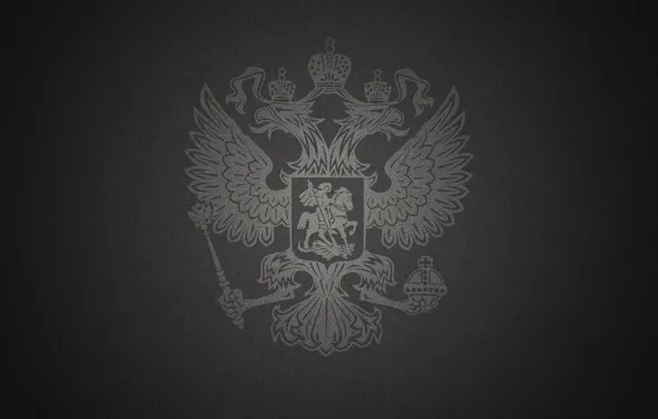 Черный фон, двуглавый орел, герб России