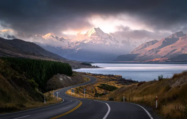 Картинка облака, горы, трасса, простор, mountains, clouds, highway, expanse