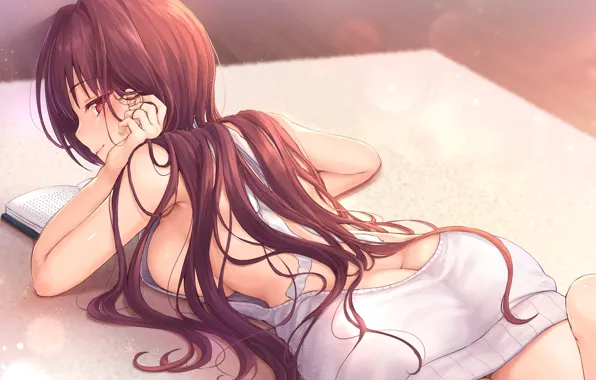 Девушка, лежит, книга, art, читает, mashu, fate grand order, scathach