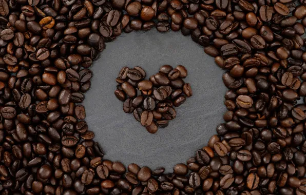 Фон, сердце, кофе, зерна, love, heart, texture, background