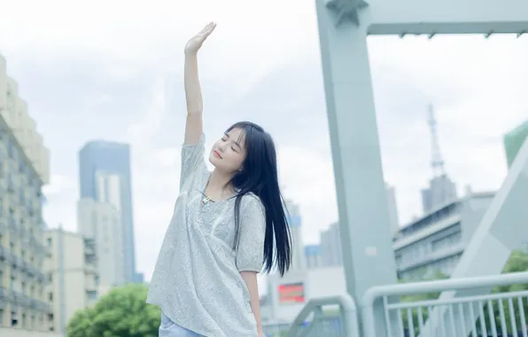 City, Beautiful, Asian, Model, Woman, Pretty, Outdoor, Closed Eyes