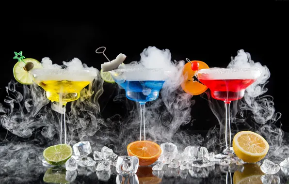 Lemon, ice, fruit, cocktail