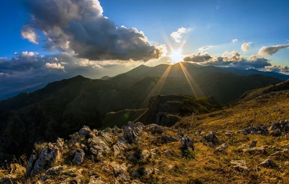 Картинка солнце, облака, горы, Италия