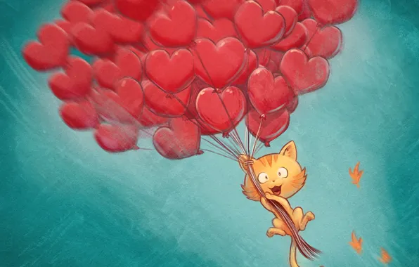 Кот, шарики, David Revoy, сердечки, hearts, поздравление, ballons, Pepper&Carrot