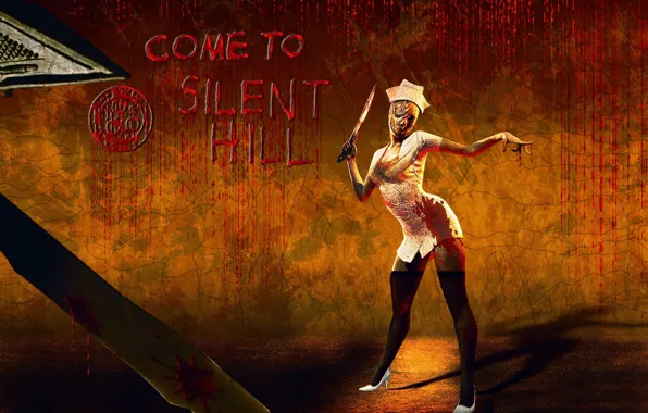 Blood, monster, Silent Hill, Pyramid Head, nurse, by csuk 1t, Silent Hill Asylum