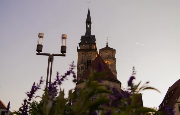 City, Sky, Evening, Stuttgart, Church, Stiftskirche