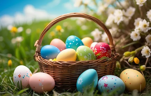 Цветы, яйца, весна, colorful, Пасха, happy, flowers, spring