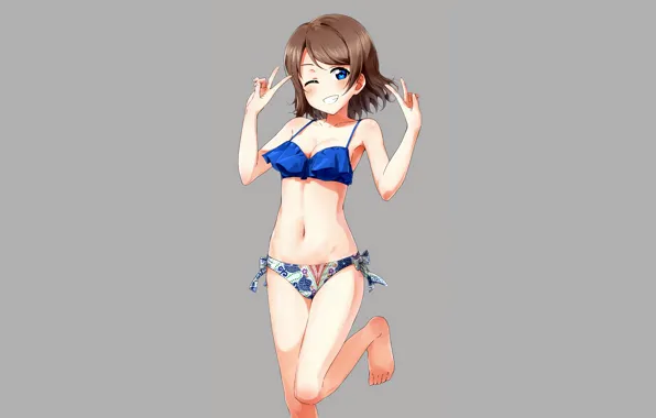 Girl, sexy, cleavage, brown hair, boobs, anime, blue eyes, beautiful