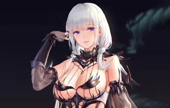 Girl, sexy, cleavage, long hair, boobs, anime, beautiful, purple eyes