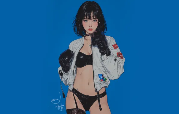 Картинка white, Asian, blue, boxing, AI art, OukenM24, techtock
