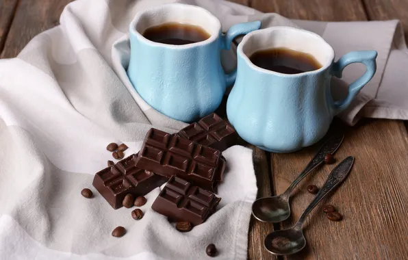 Кофе, шоколад, чашка, cup, chocolate, beans, coffee