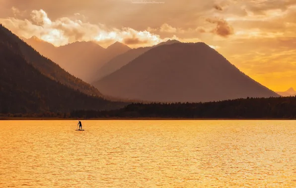 Картинка Germany, sunrise, surfing, Lake, Bavarian alps