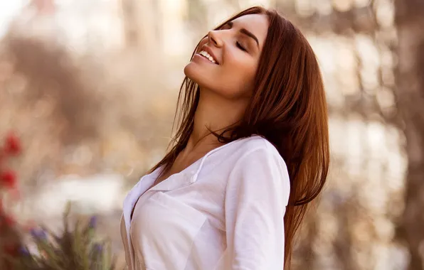 Девушка, лицо, поза, улыбка, модель, блузка, боке, Galina Dubenenko