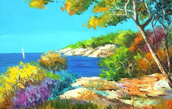 Картинка море, пейзаж, берег, арт, художник, импрессионист, jean marc janiaczyk