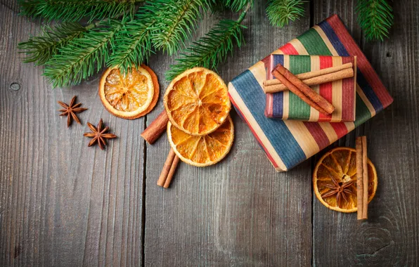 Картинка украшения, елка, апельсин, Новый Год, Рождество, подарки, корица, happy