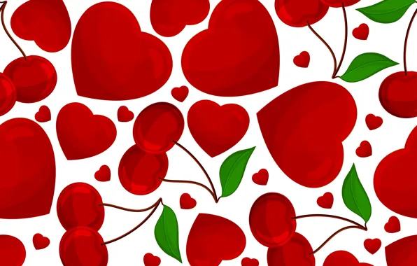 Картинка текстура, сердечки, вишенка, texture, hearts, cherry