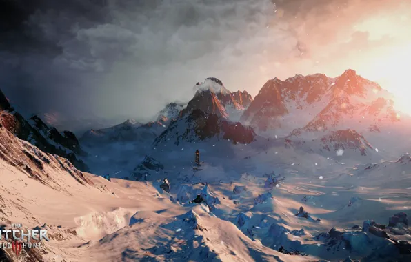 Зима, снег, горы, арт, Ведьмак, CD Projekt RED, The Witcher 3: Wild Hunt