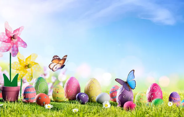 Картинка цветы, яйца, весна, colorful, Пасха, happy, flowers, spring