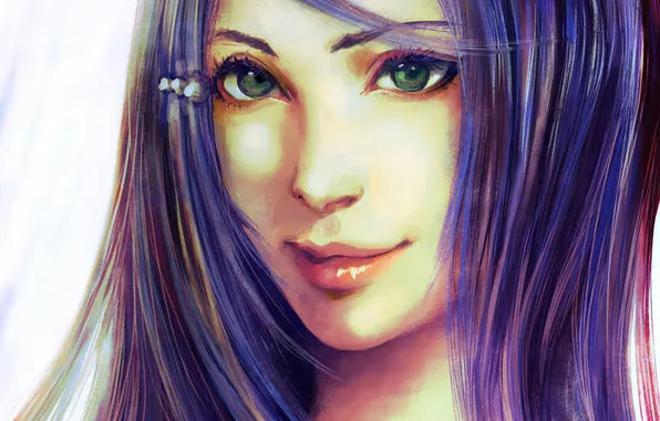Картинка взгляд, девушка, лицо, волосы, фиолетовые