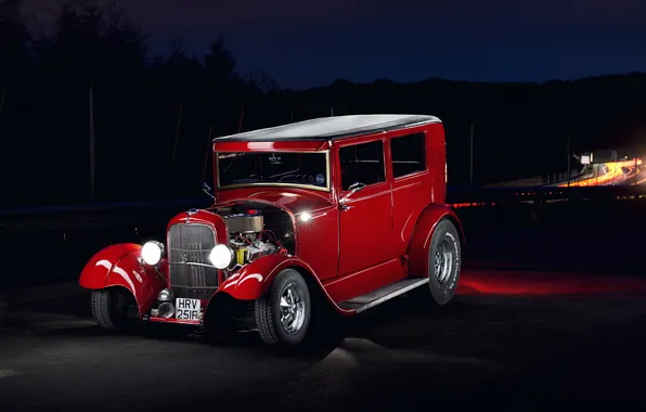 Car, Hot Rod, Red Ford