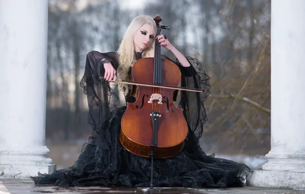 Winter, Blonde, Violin, Black Dress, Maria Amanda, Stock, Winters Melody