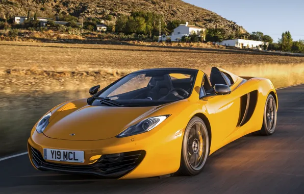 Картинка McLaren, скорость, MP4-12C, дорога, Spyder, суперкар, orange, отсвет