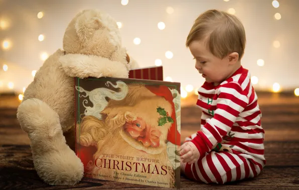 Картинка игрушка, ребенок, Новый Год, Рождество, мишка, книга, Christmas, New Year