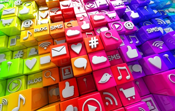 Кубики, colorful, интернет, иконки, cubes, icons, социальные сети, media