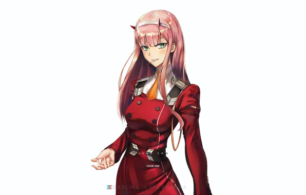 Девушка, белый фон, 002, Darling In The Frankxx, Милый во Франксе, Zero Two