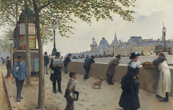 Картина, городской пейзаж, Jean Beraud, Пон-Нёф, Жан Беро